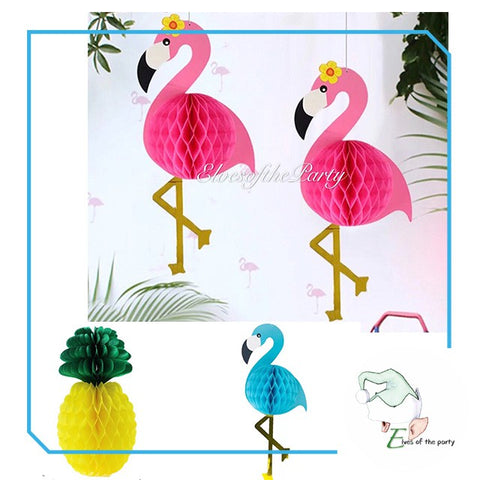 Hawaiian Tropical: Flamingo and Pineapple Honeycomb Lantern