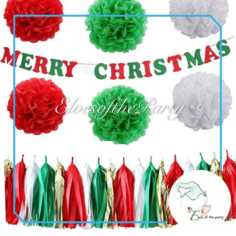 Merry Christmas Banner and Paper Tassel Set