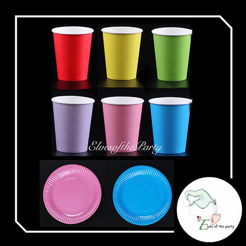 Partyware : 20pc Colored Paper Plates and Cups