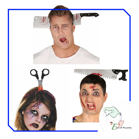 Bloody Butcher Knife, Saw and Scissors Halloween Costume Headband Accessory