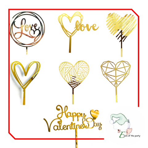 Acrylic Cake Topper : Love / Hearts / Happy Valentine's Day