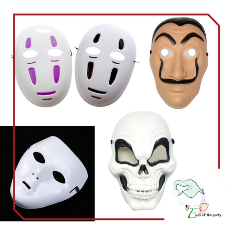 Halloween Masks: Kaonashi (No-Face / Spirited Away), Salvador Dali, Skull, White Phantom Costumes