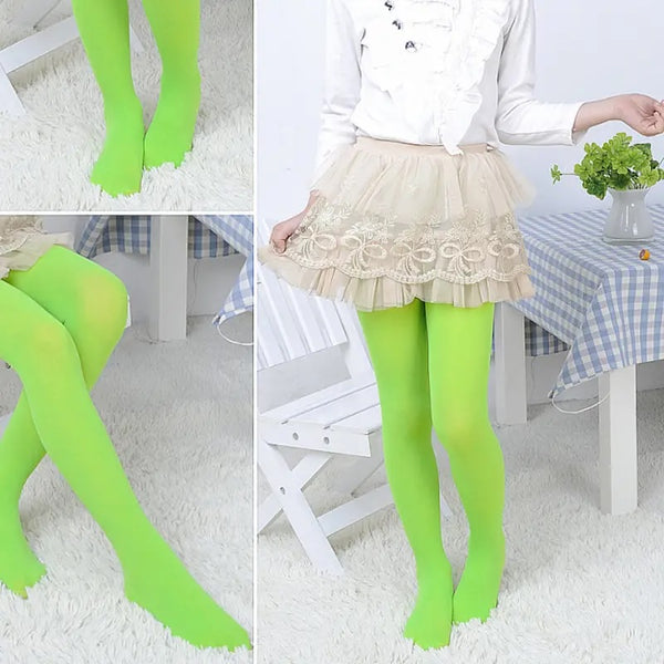 Neon Green 80s Pantyhose Ballet Stockings Peter Pan Costume for Kids